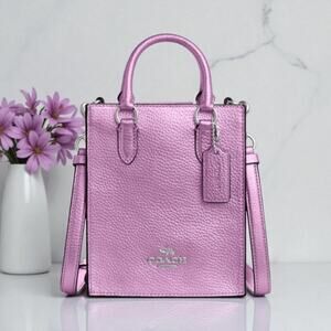 Coach North South Mini Tote Purse Bag in Metallic Lilac Purple Leather CP010
